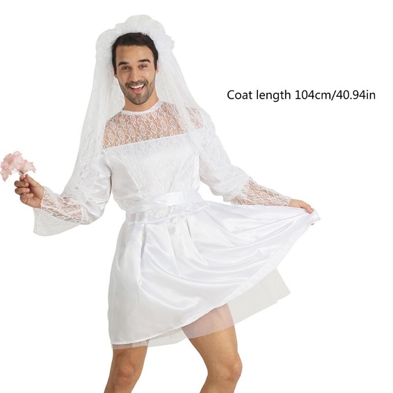 Funny Bride Costume Bridal Veil White Wedding Dress with Belt Funny Novelty Fancy Dress Outifts for Stag Do Hen Party
