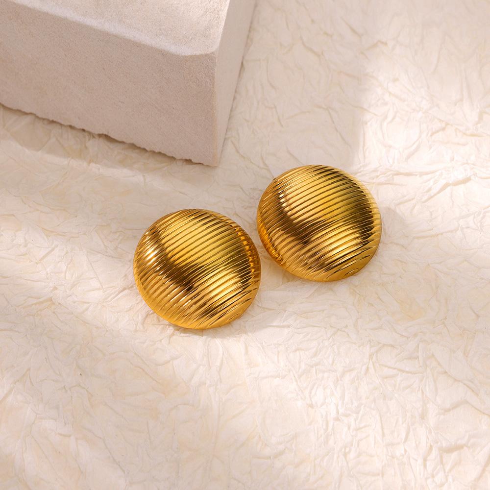 Chunky Round Striped Stainless Steel Earrings for Women Gold Color Wedding Aesthetic Earring Jewelry Accessories Christmas Gift