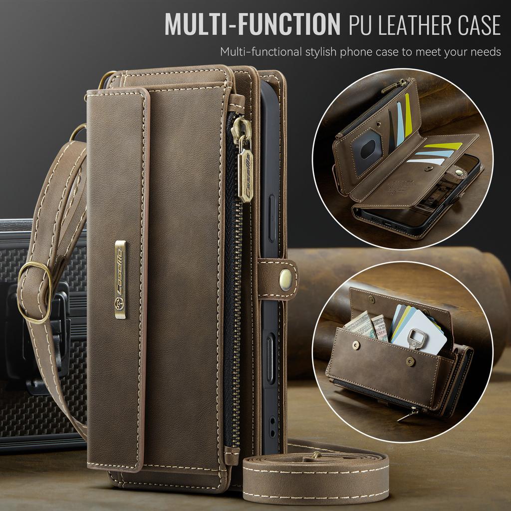 Suitable for iPhone 17 Flip Phone Case, Samsung A56 Phone Leather Case, Zipper Wallet, S24ULTRA Protective Case
