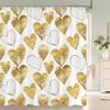 1Pcs Colorful Love Pattern Fabric Waterproof Shower Curtain, Home Decoration Romantic Heart Shape Bathroom Curtain, with Hooks