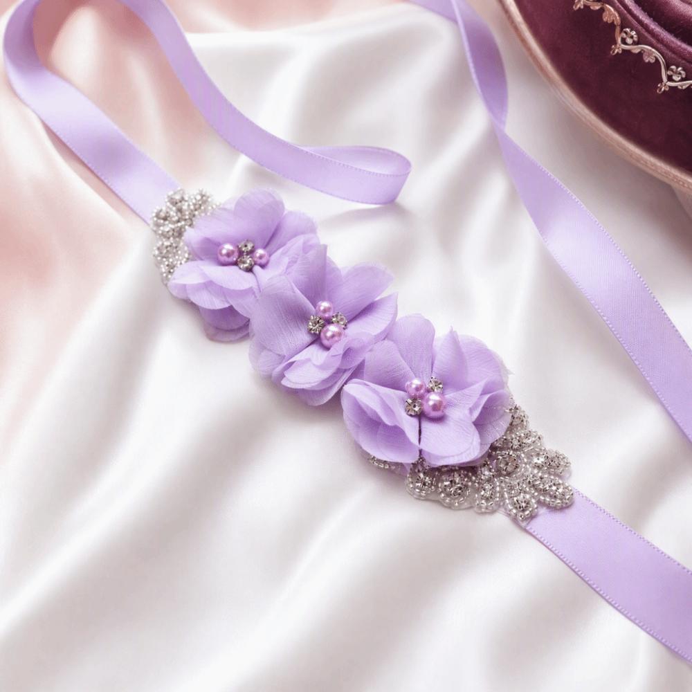 Pearl Embellishment Flower Sash Belt Handmade Beading Rhinestone Waist Band Party Dress Up