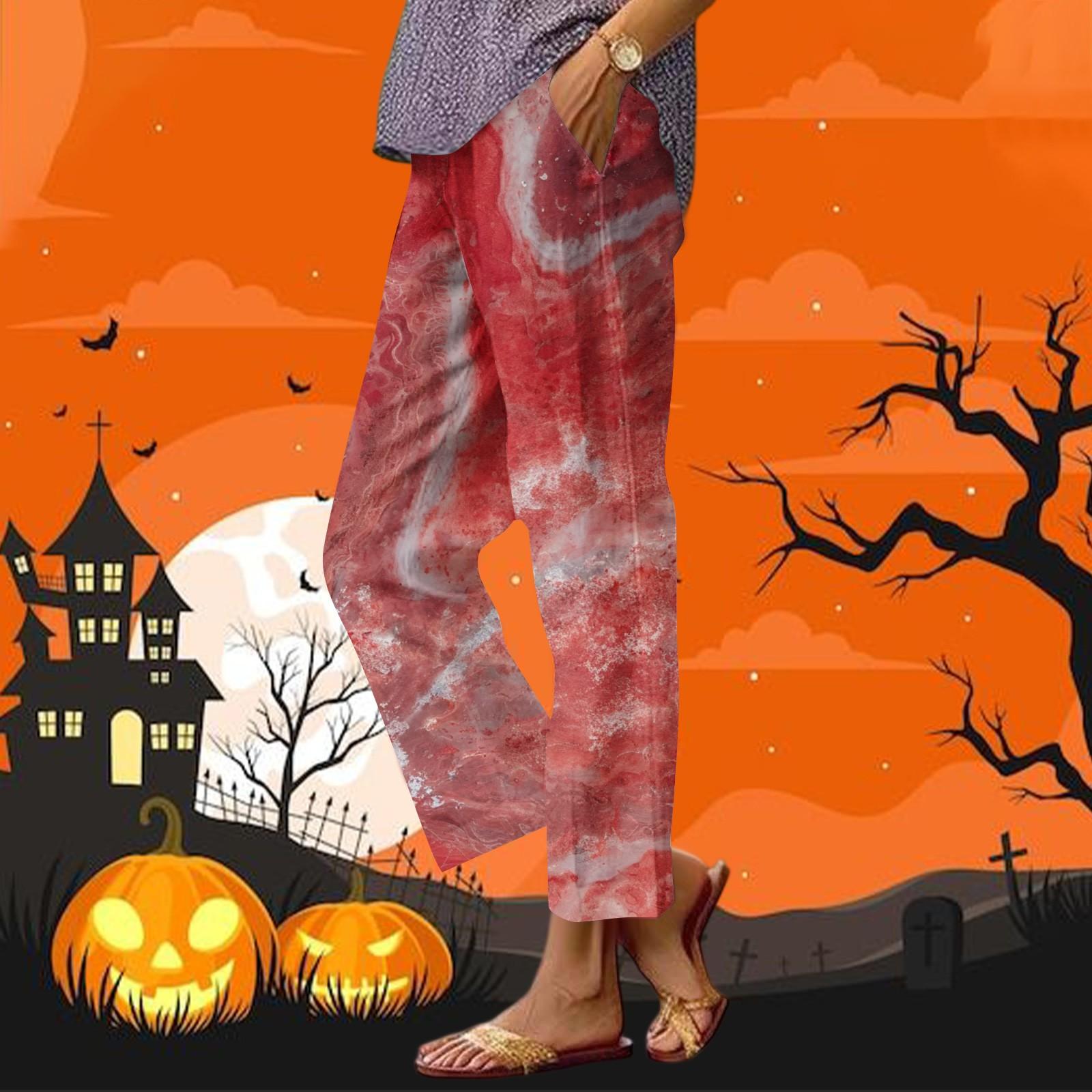 

Женские повседневные модные брюки прямого кроя с принтом на Хэллоуин, брюки с карманами L винный