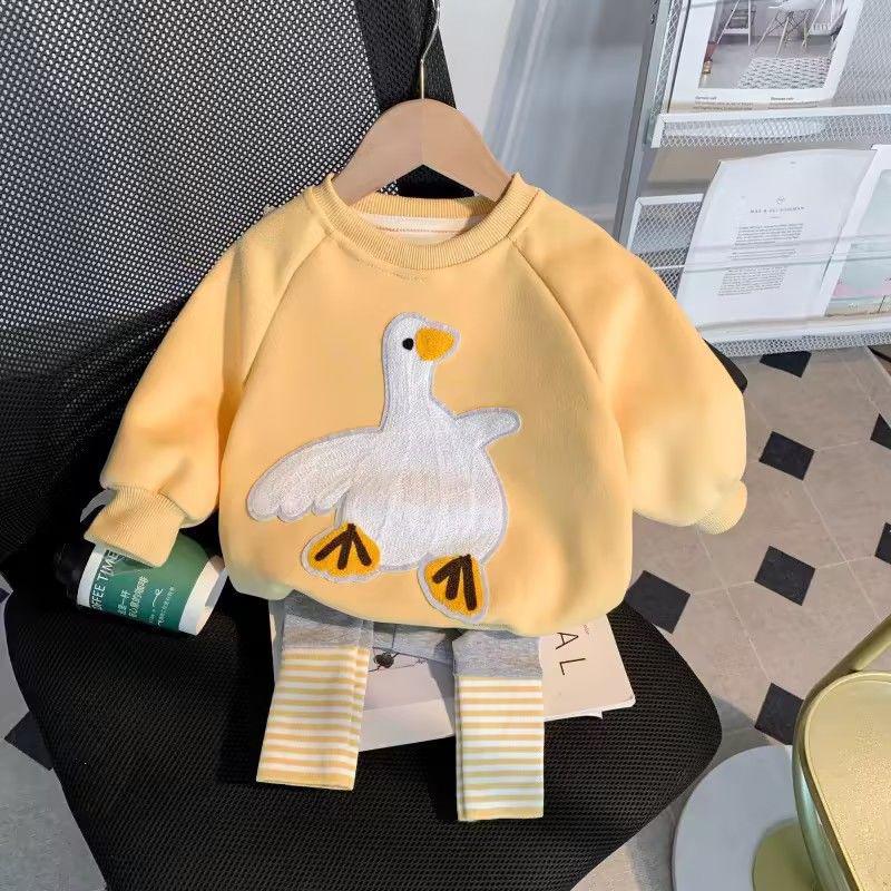 

Комплект толстовки с длинным рукавом для девочек с мультяшным принтом - Повседневный корейский костюм-двойка для малышей и младенцев на весну и осень. 130 cm