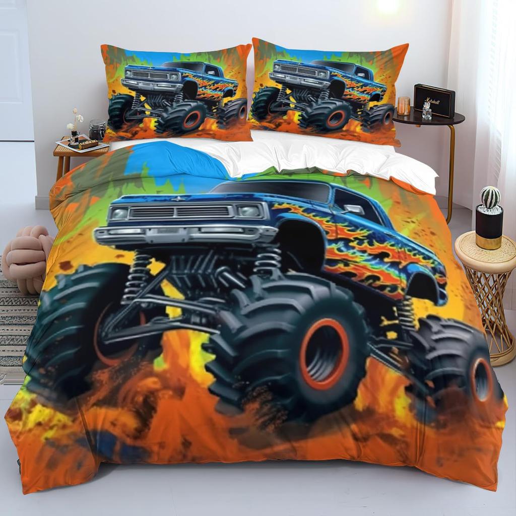 Boys And Children Off-Road Vehicle Three-Piece Quilt Cover 3D Digital Printing Bedding Set Bed Cover