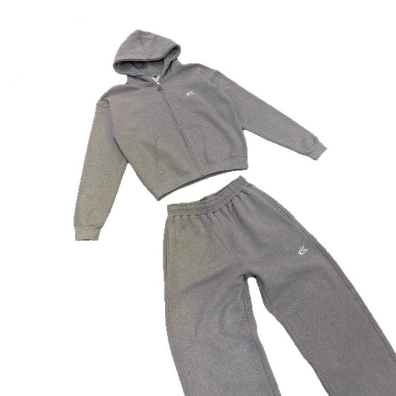 Completo Felpa con Cappuccio e Zip Oversize da Donna con Pantaloni Jogger Coordinati Grigio Blu Streetwear Casual Manica Lunga Outfit Invernale
