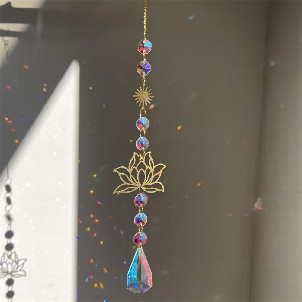 Crystal Lotus Hanging Wind Chimes Stained Glass Suncatcher Sun Catcher Window Drop Bell Balcony Yard Aesthetic Landscape