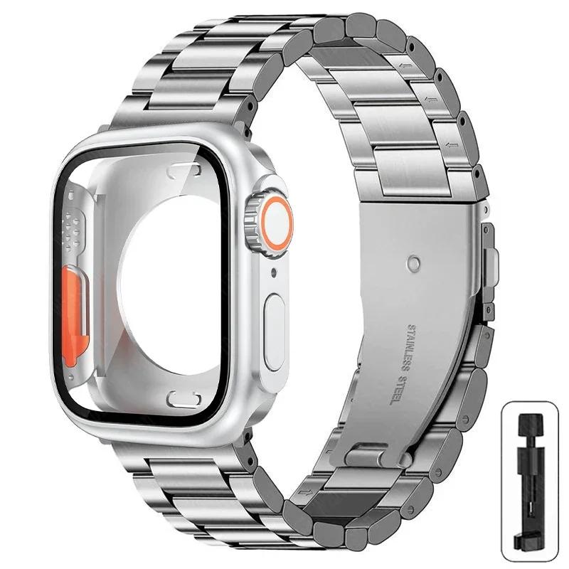 

Чохол+ремінець для Apple Watch Ремінець 46мм 42мм 44мм 45мм 41мм Повне покриття Металевий Нержавіюча сталь Ремінець Iwatch Серія 11 10 9 8 7 6 SE 5 For Series11 10 42mm