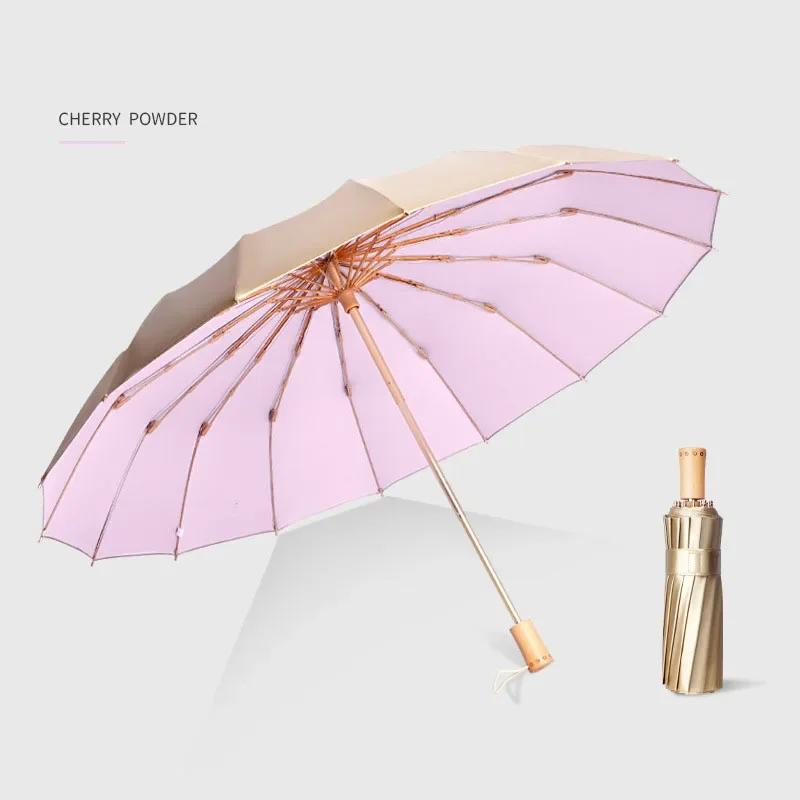 

BeauNook Windproof Folding Umbrella for Men and Women, UV Shade, Gold Glue, Sun Protection, Sunny and Rainy, 16 Bone Iron&16K рожевий