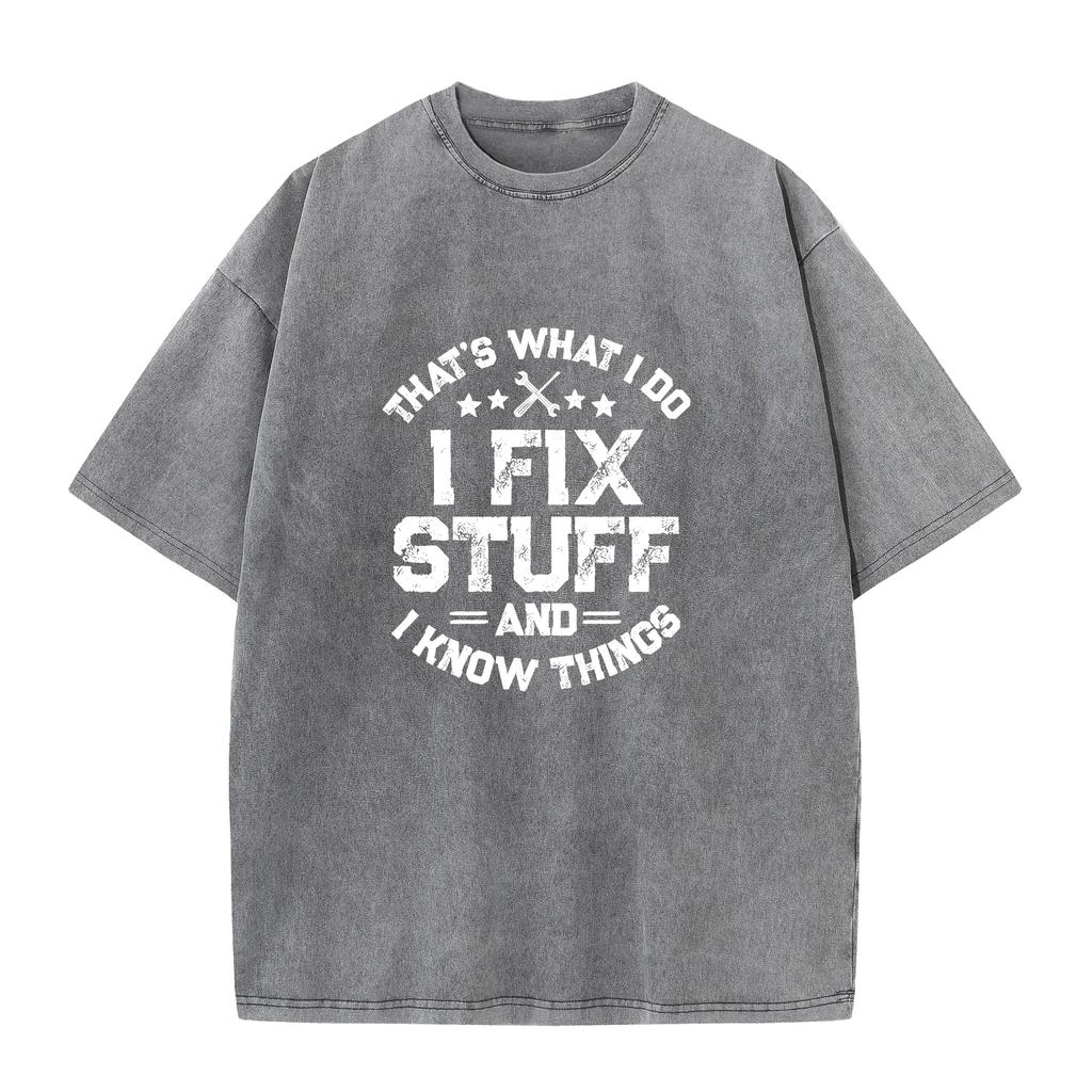 Herren Lustiges Ich repariere Sachen Washed Style T-Shirt Mechaniker Ingenieur Garage Gebleicht Bleichmittel Stil T-Shirt