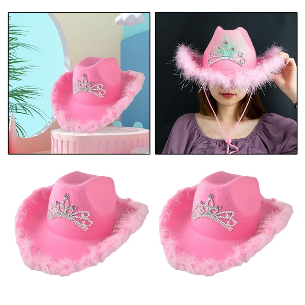 Buy 2x Pink Feather Cowgirl Hat with 