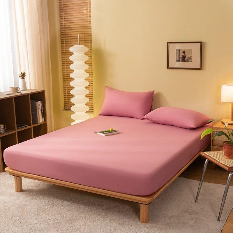 Skin Friendly Cotton Fitted Cover Sheet With Elastic Bands Mattress Cover Solid Color Fitted Sheet King Size Bed Sheet