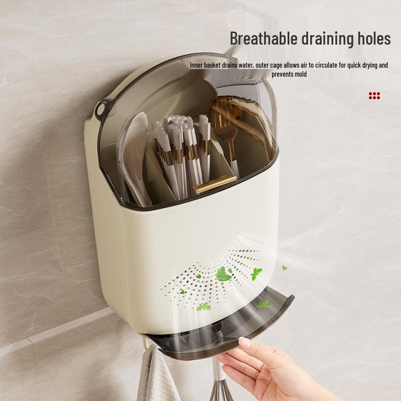 Wall-Mounted Multi-Functional Chopstick Holder: Moisture-Proof, Lid-Draining Luxury Storage Rack.
