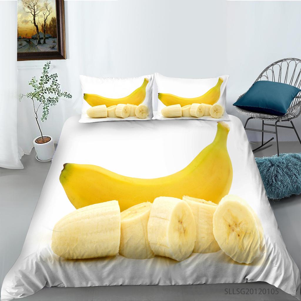 Yellow Banana Bedding Set Sweet Tropical Fruit Duvet Cover King/Queen Size For Kid Adult Vegetarian 2/3pcs Polyester Quilt Cover