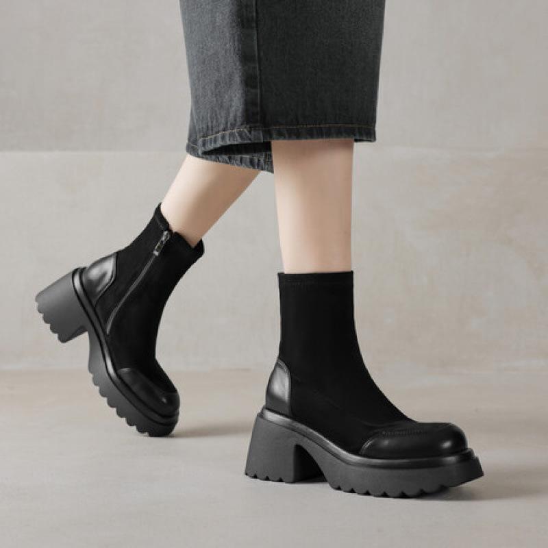 Autumn and Winter Suede Large Size Martin Boots Women's Platform Women's Boots Non-slip and Comfortable Side Zipper Solid Color New Medium Boots Women