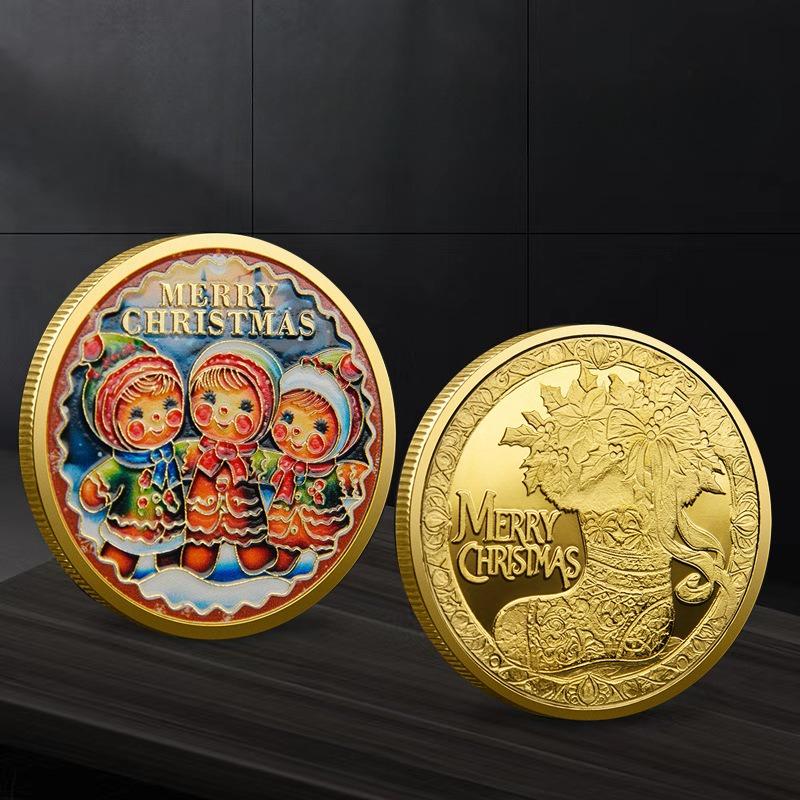 Weihnachtsmann Gedenkmünzen, Farbige Geprägte Gedenkabzeichen Weihnachtsgeschenke Farbige Gold- und Silbermünzen, Weihnachtsgeschenke