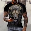 Men's T-shirt 3D lion print T-shirt summer short sleeved streetwear