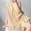 Anti-bumping summer cotton and silk floral sleeveless loungewear set, women's pajamas with chest pads can be worn outside, loose two-piece set