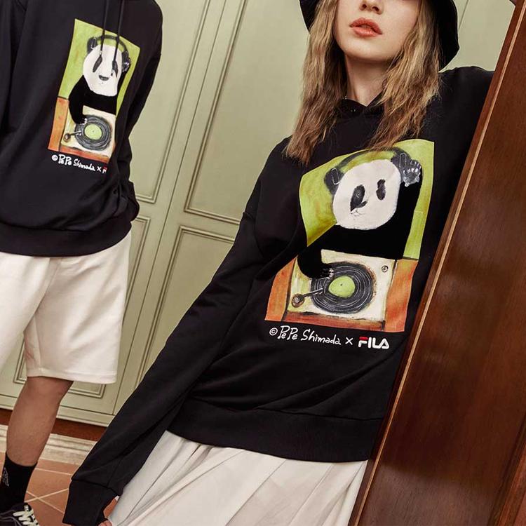 Fila X Pepe Shimada Collaboration Cartoon Panda Print Loose Hoodie Men Hoodies Black F11U133295F-BK