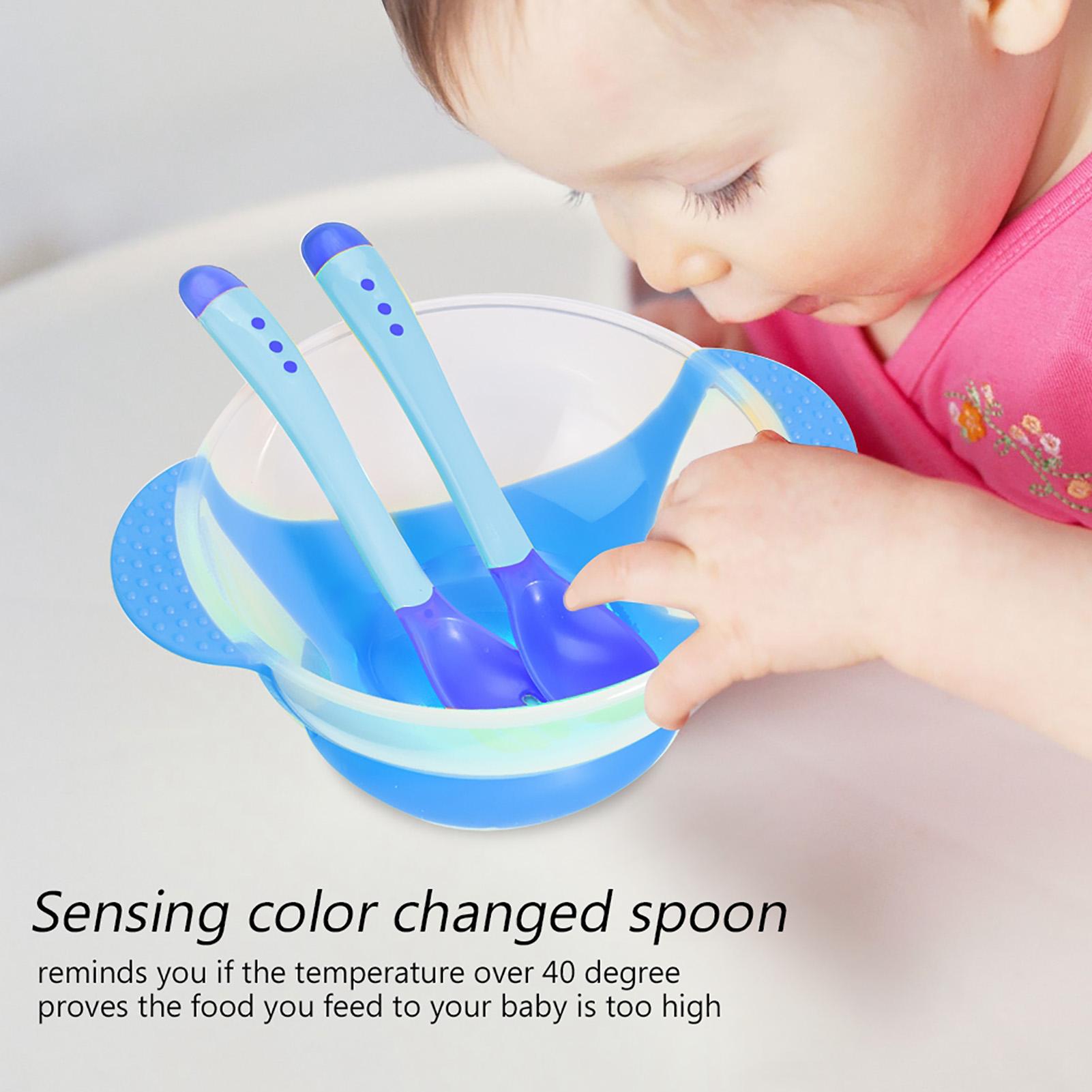 

Детская тарелка на присоске, нескользящая посуда, сенсорный набор вилки и ложки(синий) синий