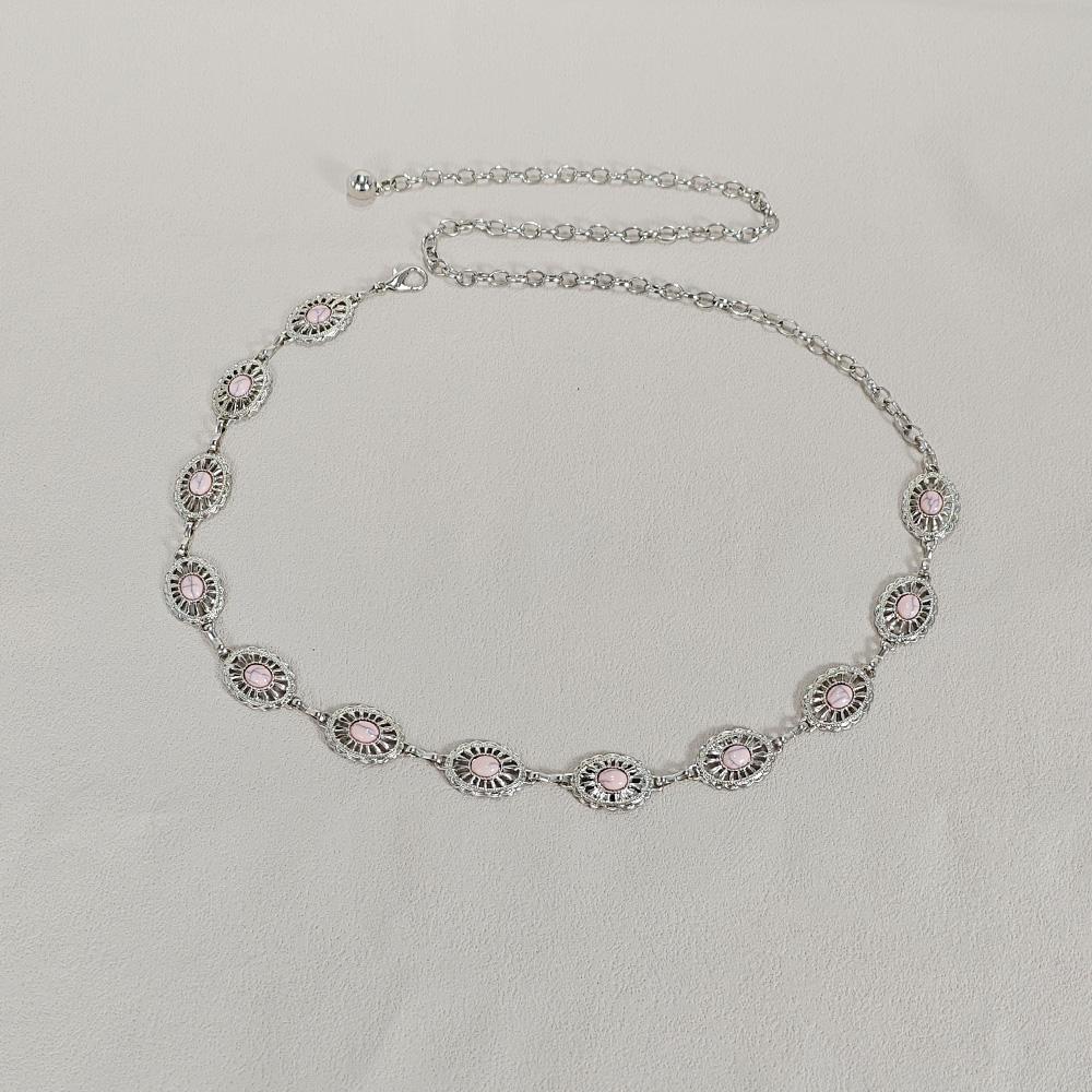 Silver Bohemian Female Metal waist chain Belt luxury Blue Gemstone Ellipse Designer Belts for Women Long Waistband Punk