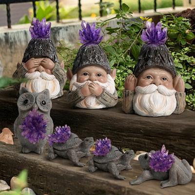 Höre-Nichts Sehe-Nichts Spreche-Nichts Zwerg Figur Harz Falscher Kristall Garten Zwerg Frosch Eule