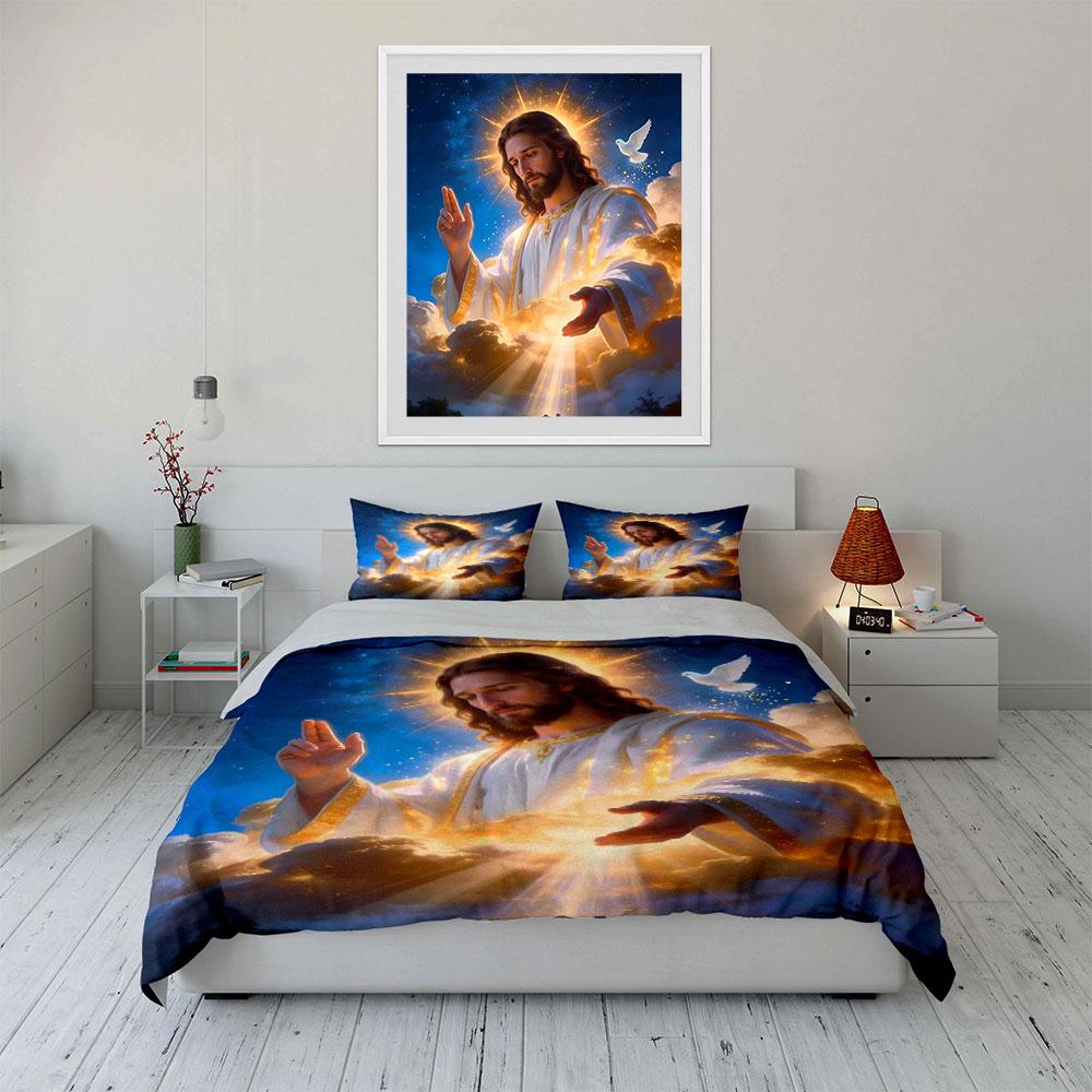 Divine Figure Under Holy Light Print Bedding Set 1 Duvet Cover 2 Pillowcases for Adult and Children Luxury Gift Full Size