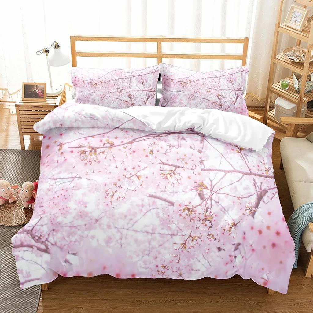 Plum Flower Duvet Cover Set Red Flower Pattern Bedding Set for Girls Women Polyester Comforter Cover Quilt Cover King Full Size