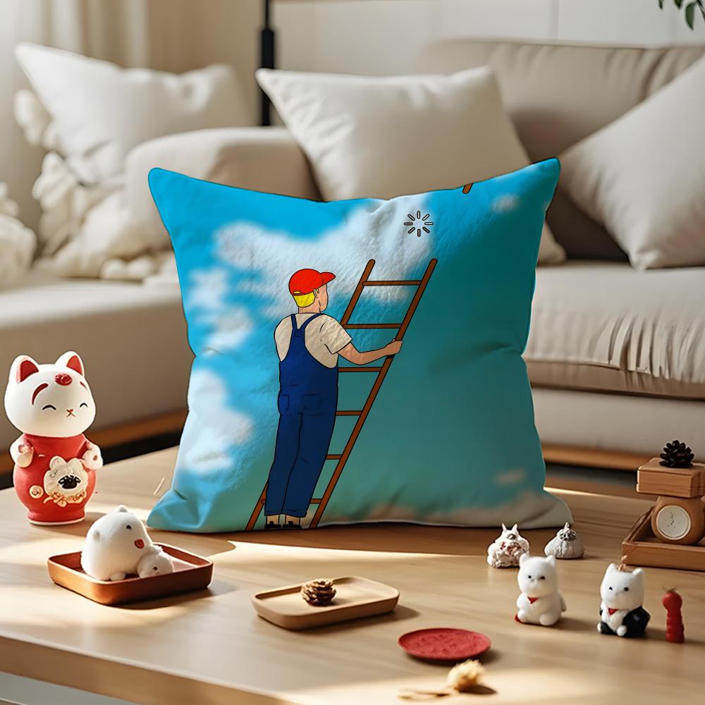 Parody Art Illustration Cushion Cover Anti-dustmite Pillowcase Invisible Zipper Silky Short Plush Sofa Cushion Cover