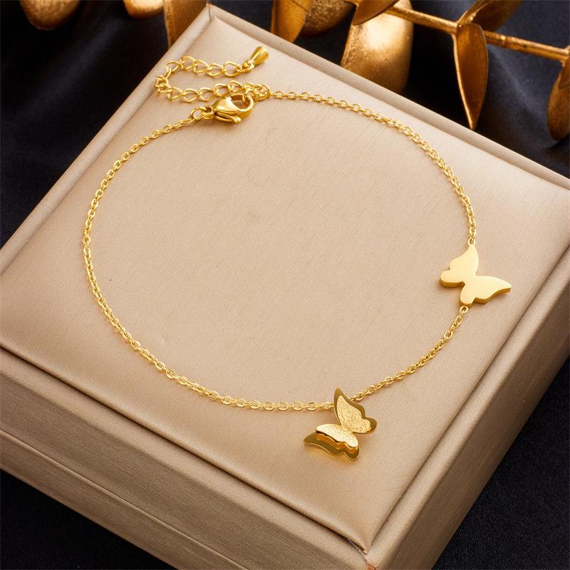Fashion Niche Simple Versatile Titanium Steel Heart Butterfly Pearl Charm Anklet