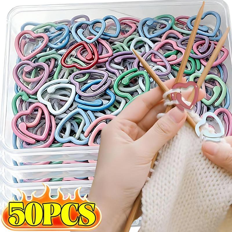 50/5x Colorful Heart Shaped Opening Knitting Crochet Locking Stitch Markers Metal Locking Stiching Rings Sewing Tool Accessories