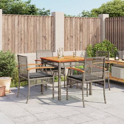 Vidaxl 5-Cz. Garden Furniture Set With Cushions, Grey, PE Rattan