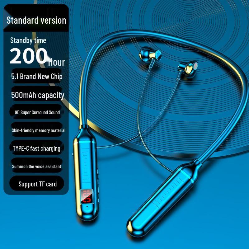 Neckband Semi-in-ear Wireless Bluetooth Earphones with LED Display, Long Standby, Compatible with Android and Apple for Sports and Running