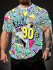 Retro 90S Vibes All-Over Print Men'S Crewneck Tee – Bold Geometric Shapes, Cassette Tape And Sneaker Design, 3D Summer Casual Wear for Running, Gym,