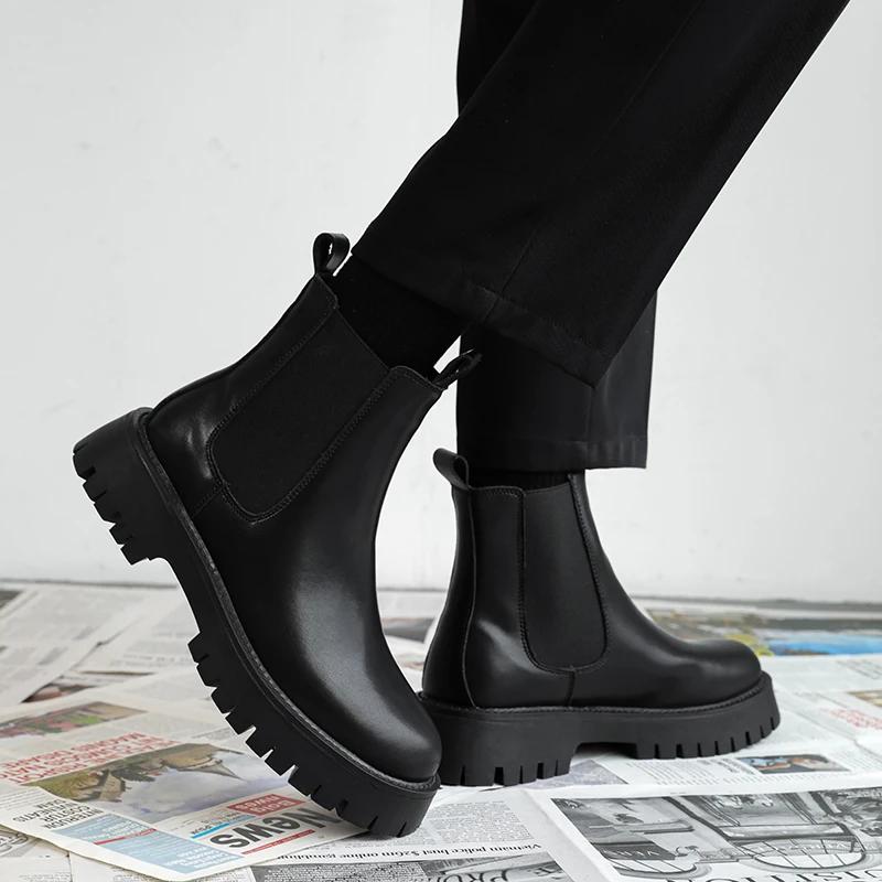 Fashion Fashion All-match Men Motorcycle Boots Outdoor Leather Mens Slip on High Top Shoes 2024 Luxury Brand Men Winter Plush Snow Boots