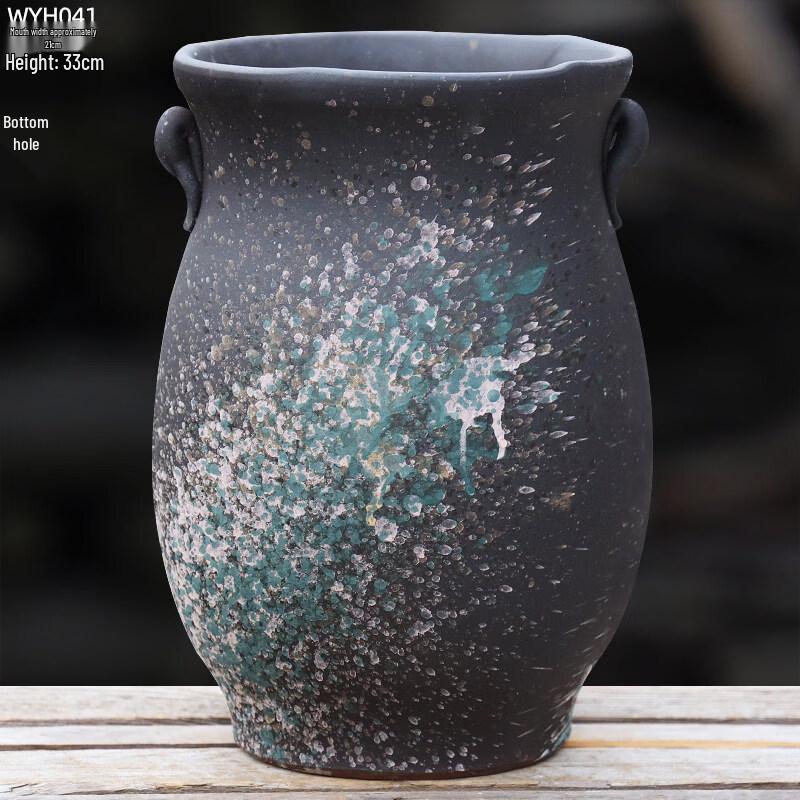 Ink Splash Ceramic Succulent Planters with Double Handles, Set of 2