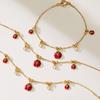 Qiong Yao Enamel Ladybug Zircon Tassel Multi-Pendant Necklace & Bracelet, PVD Gold Plated Jewelry
