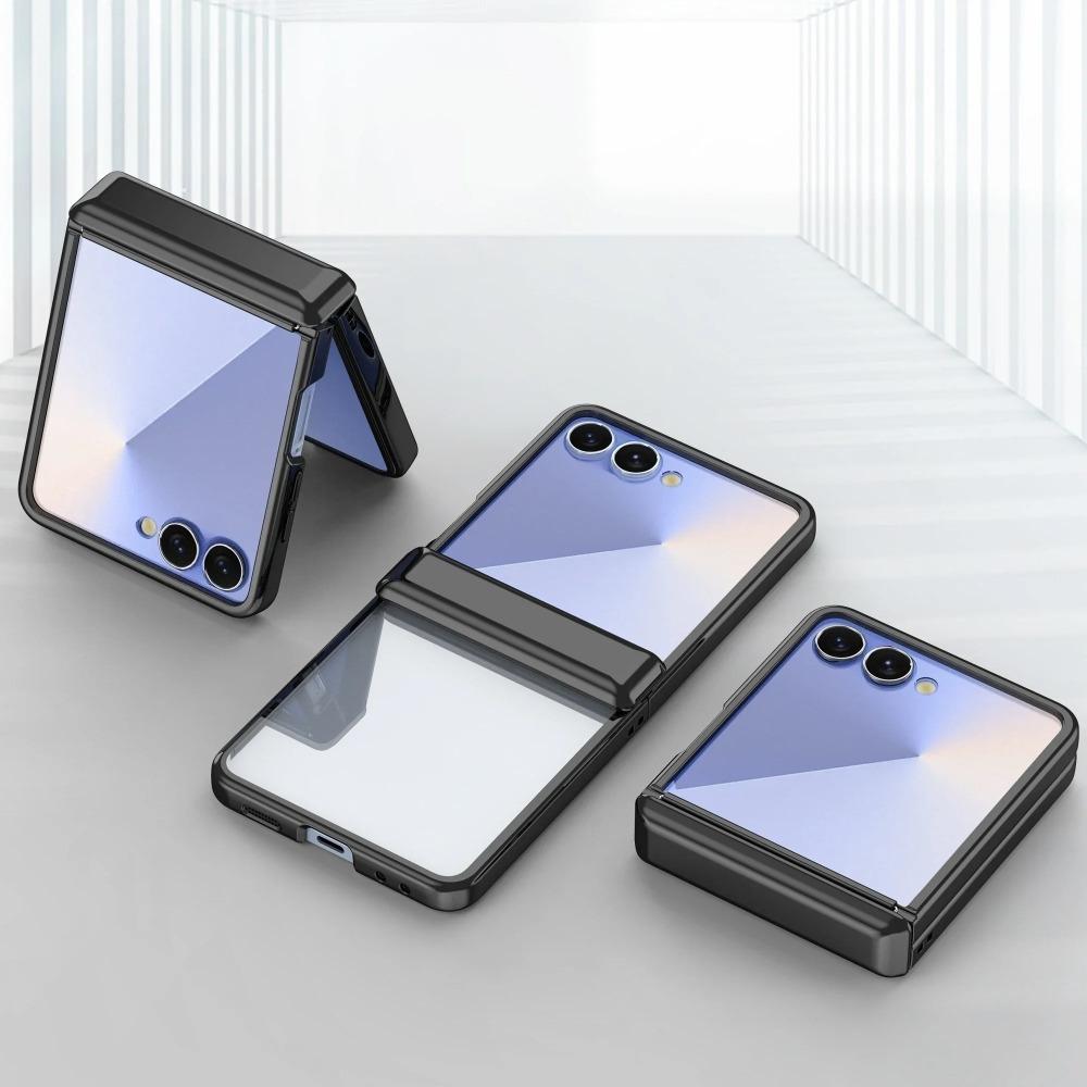 Electroplated Transparent Phone Case for Samsung Galaxy Z Flip 7 FE 6 5 4 3Flip7 Flip6 Hinge Shockproof Protective Cover