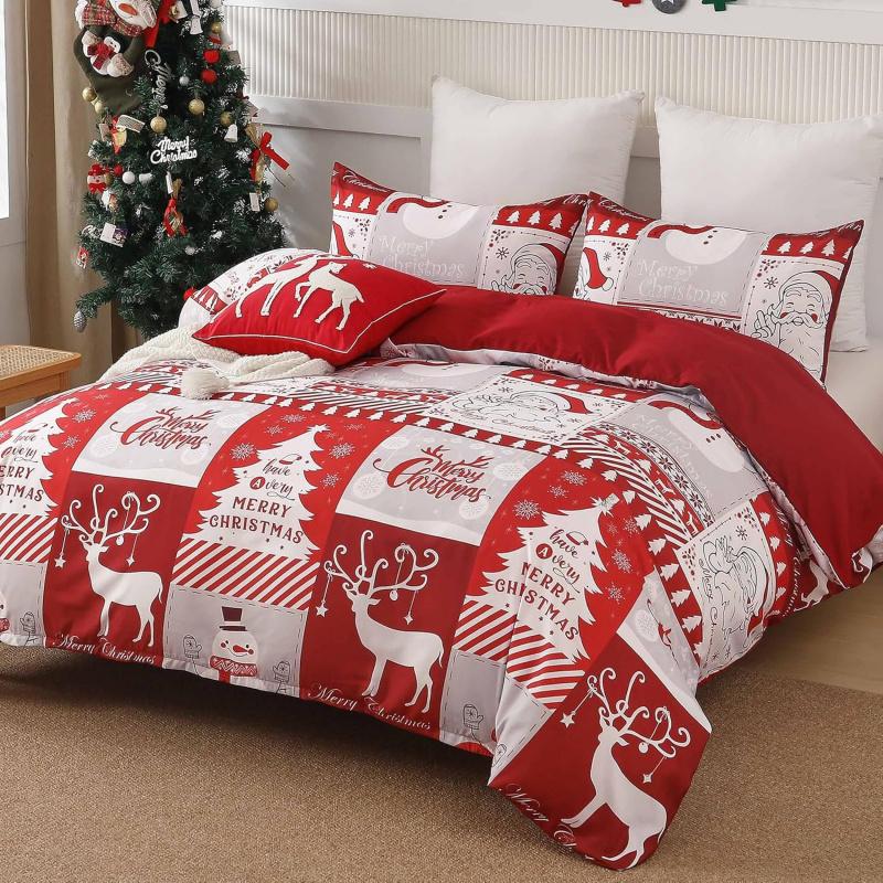 Christmas 3-piece Set Of Festive Reindeer Pattern Quilt Covers With zippers, Including 2 Pillowcases