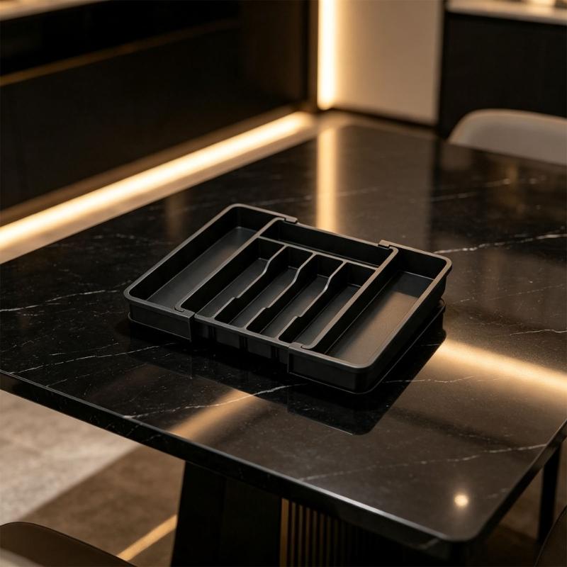 Cutlery Divider Tray for Kitchen Drawer Storage, Expandable Flatware Layout with 4 Compartment Access for Home