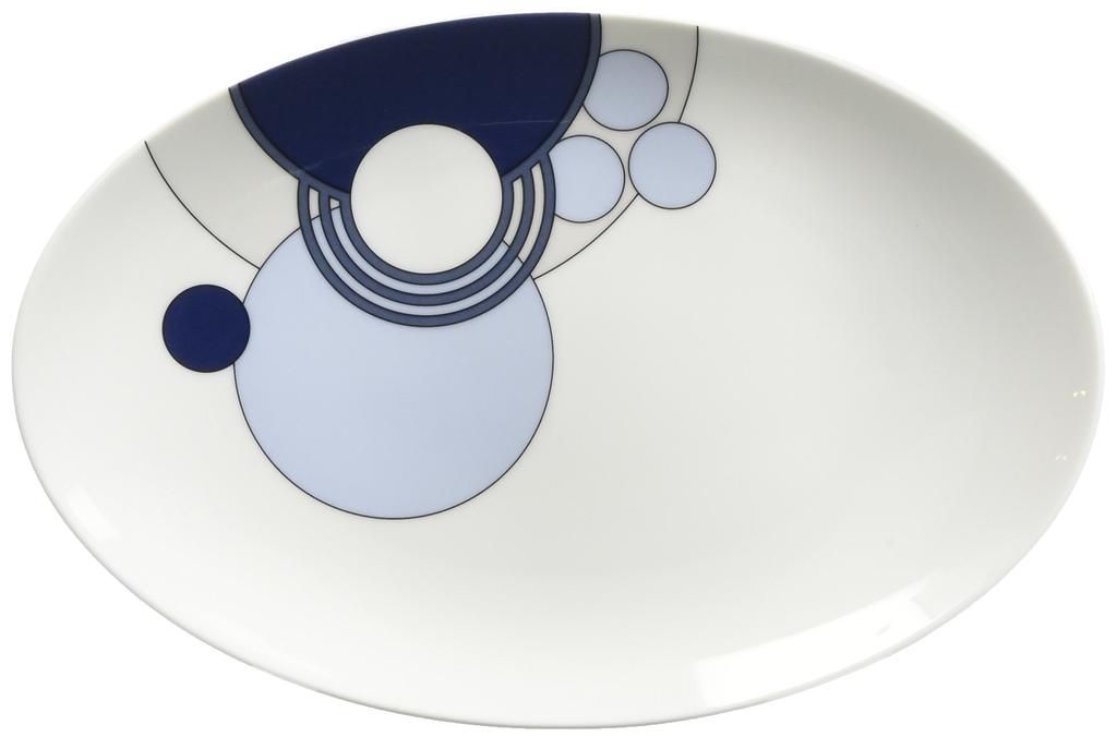 Noritake Oval Plate Frank Lloyd Wright Imperial Blue Microwave Safe Fine Porcelain 21.5cm (Premium White) WT94942/1701