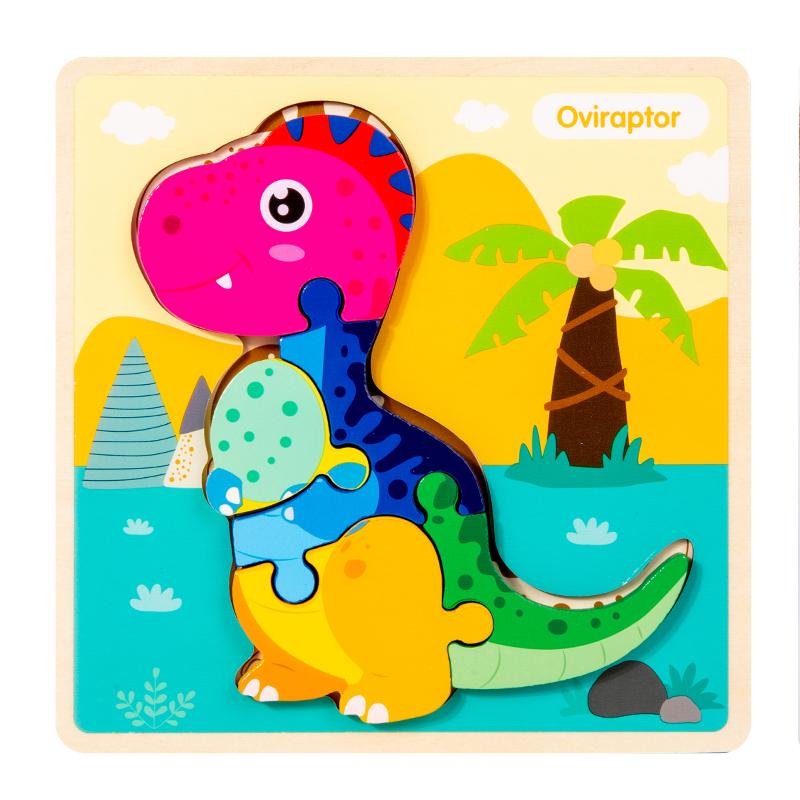 New Wooden 3D Puzzle Cartoon Dinosaur Cognitive Jigsaw Puzzle Early Learning Educational Toys Montessori Toy for Children Gifts