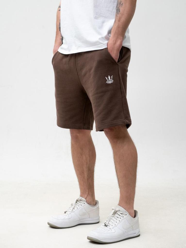 Jigga Wear Embroidery Crown XL Premium Men's Sweat Shorts Brown/White