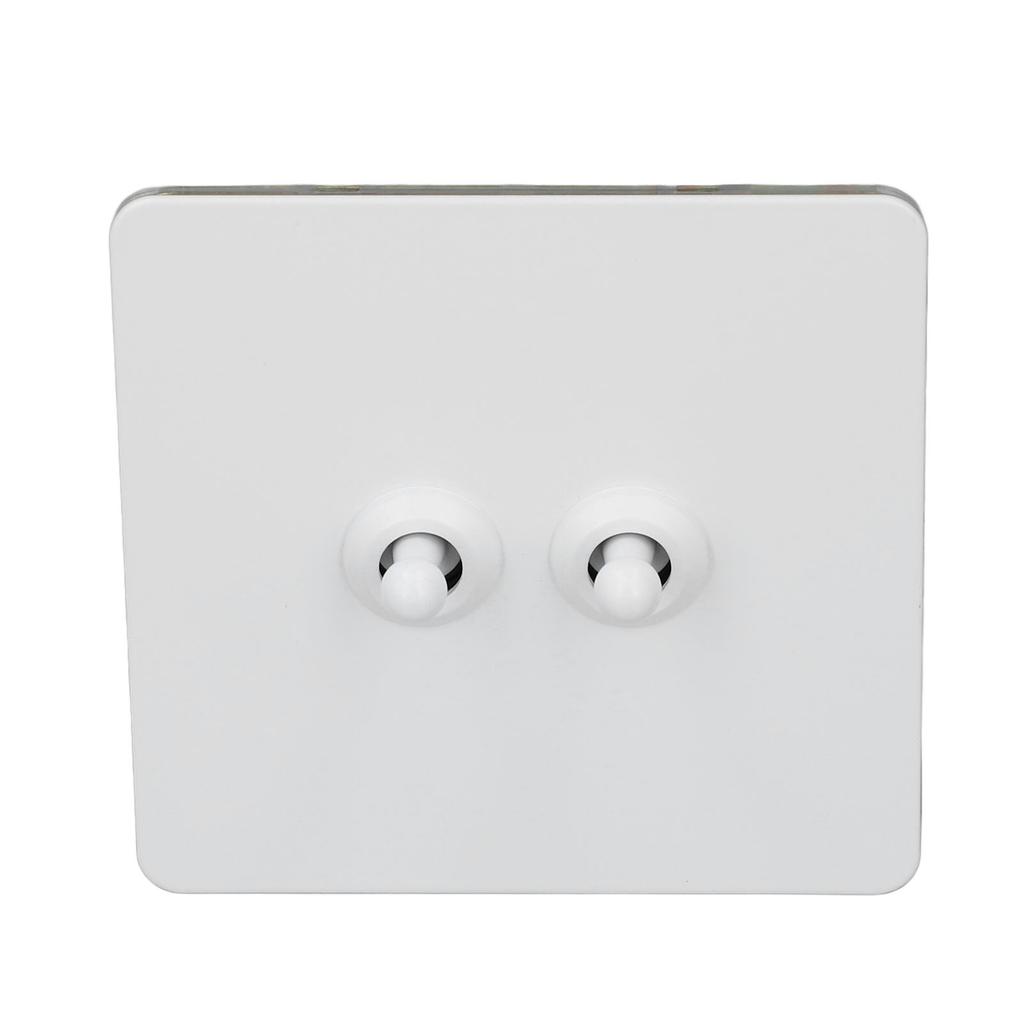 Wall Toggle Switch Stainless Steel Panel Insulated PC Base 2 Gang 2 Way Double Pole Toggle Switch Minimalist White