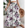 Women's Colorful Flower Printed High Waist Skirt Swing Skirt Elastic High Waist Flower Elegant Party Skirt