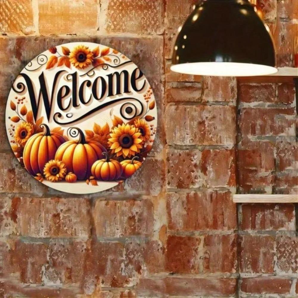 Welcome Sign Wall Art High Definition 2D Print Pumpkin Sunflower Fall Cafe Decor