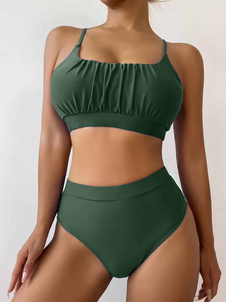 2024 European & American Style Solid High Waist Bikini - Sexy Split Swimwear