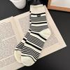 Ladies Spring and Autumn Retro Color Striped Flocking Button Boneless Tube Pile Socks