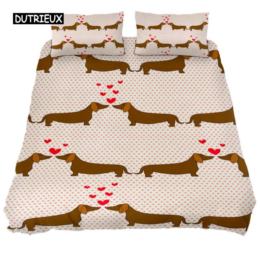 Dachshund Duvet Cover Set Cartoon Style Dachshunds King Size Bedding Set for Dog Lovers Kids Teens 2/3pcs Twin Comforter Cover