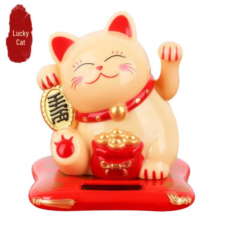 2.5-Inch Solar Powered Waving Maneki-neko Cat Car Decor Gift