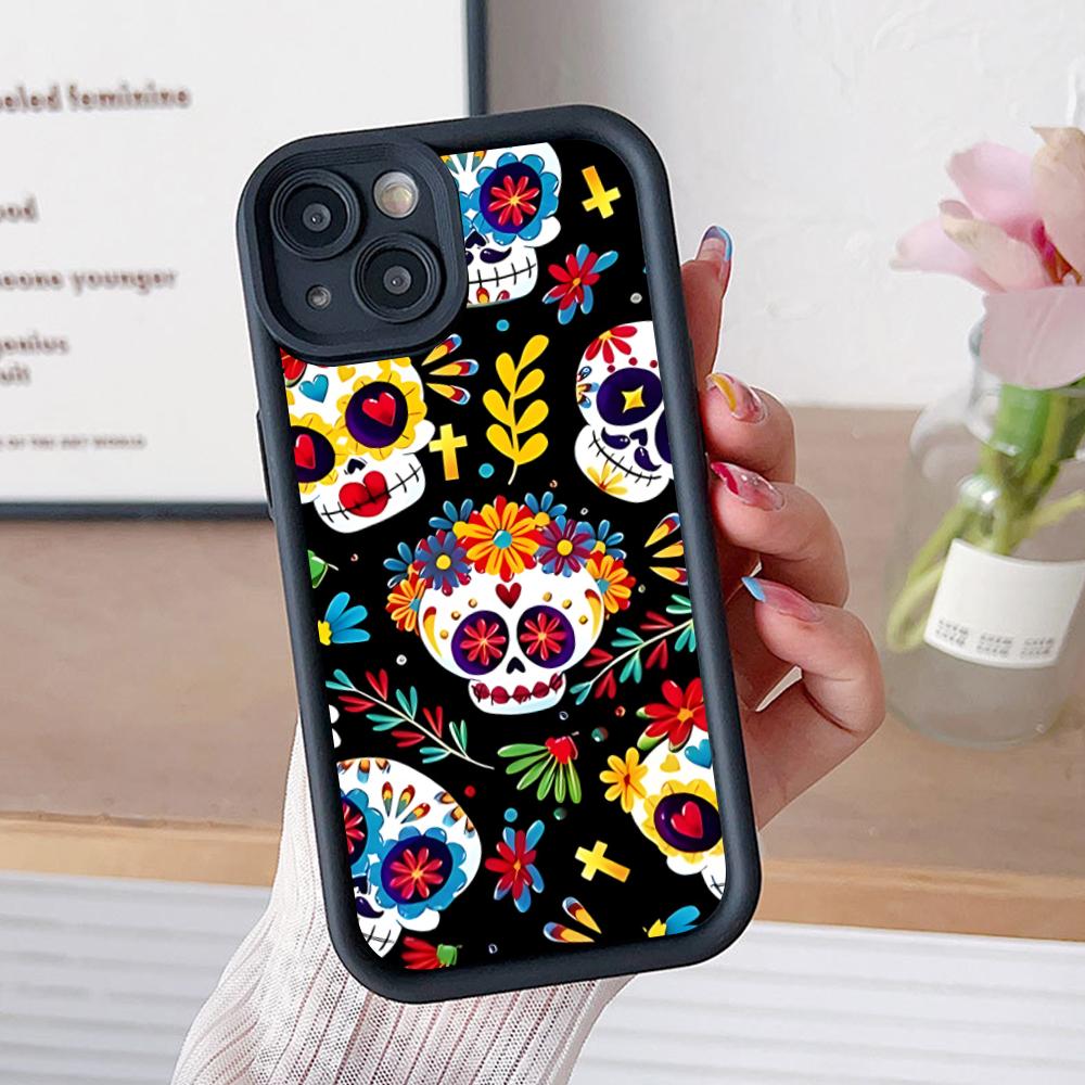 

Day of the Dead Thicken TPU Mobile Phone Case for iPhone 17 16 15 14 13 12 11 Air Pro Max Plus Colorful Cover iPhone17 Pro Max
